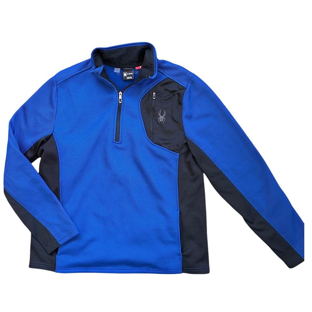 Spyder Quarter Zip Pullover Mens XL Blue Black Fleece Performance Jacket XL